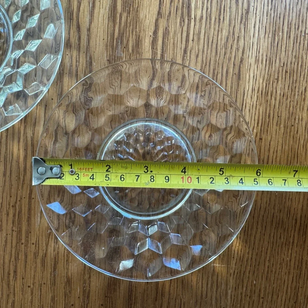 Vintage‎ Clear Glass Diamond Cut Saucers Set of 2 Small Dessert Plates
